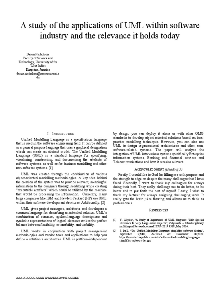 A Study of The Applications of UML Within Software Industry and The ...