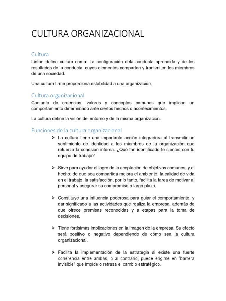 Elementos y Niveles de Cultura Organizacional | PDF | Cultura ...