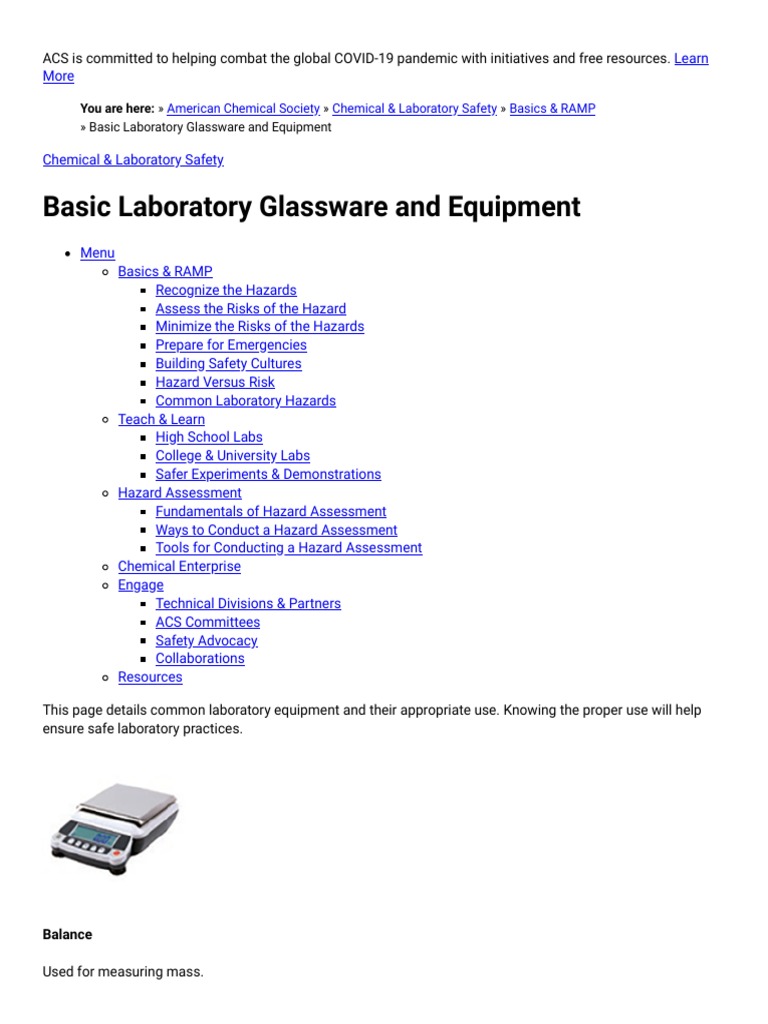 Basic Laboratory Glassware and Equipment American Chemical Society