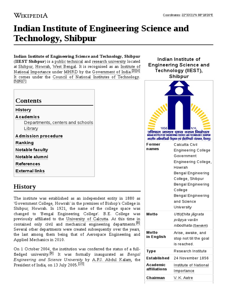 Indian Institute of Engineering Science and Technology, Shibpur | PDF ...