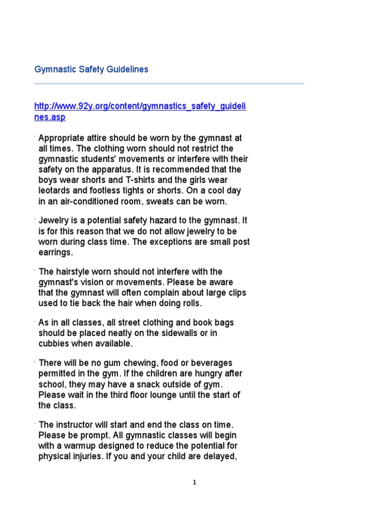 Gymnastic Safety Guidelines PDF Gymnastics Sports