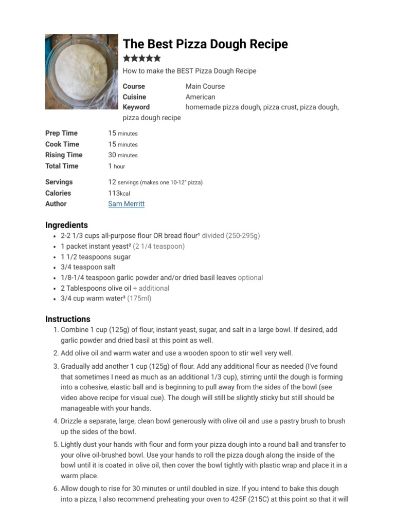 The Best Pizza Dough Recipe Print PDF PDF Dough Pizza