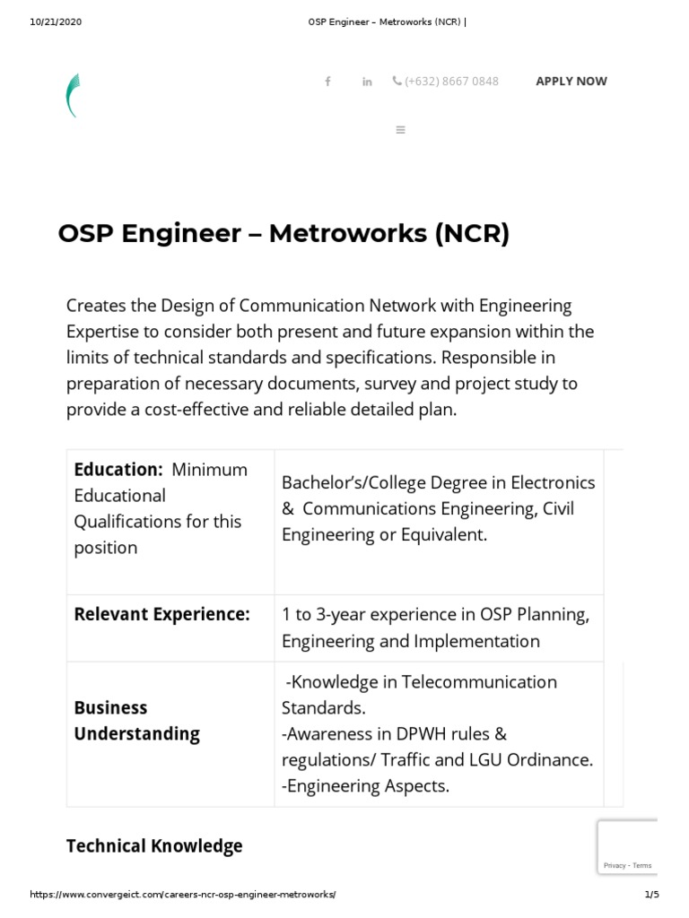 OSP Engineer Metroworks (NCR) PDF Engineering