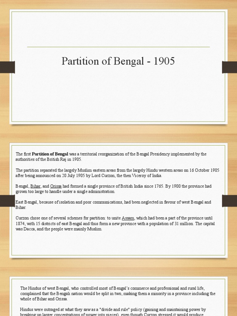 Partition of Bengal - 1905 | PDF | Partition Of India | Pakistan Movement
