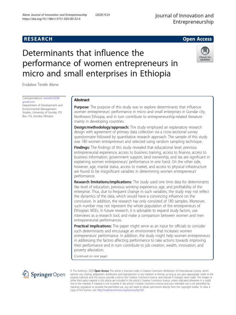 Determinants That Influence The Performance of Women Entrepreneurs in ...