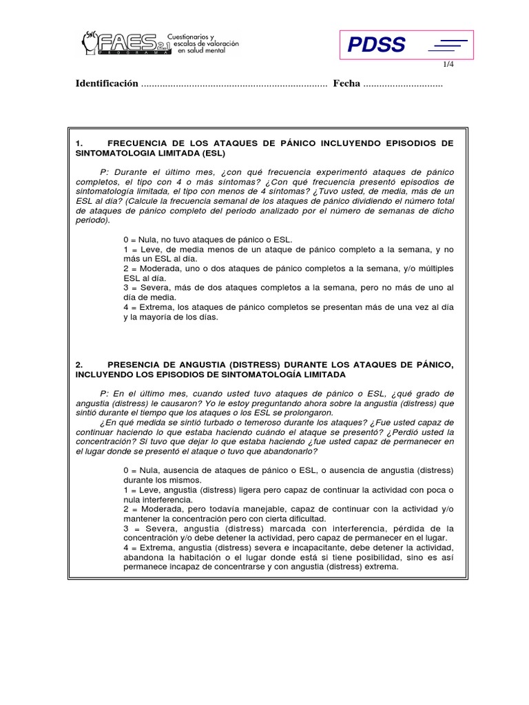 Escala de Severidad Del Pánico PDSS PDF | PDF | Temor | Trastorno de pánico