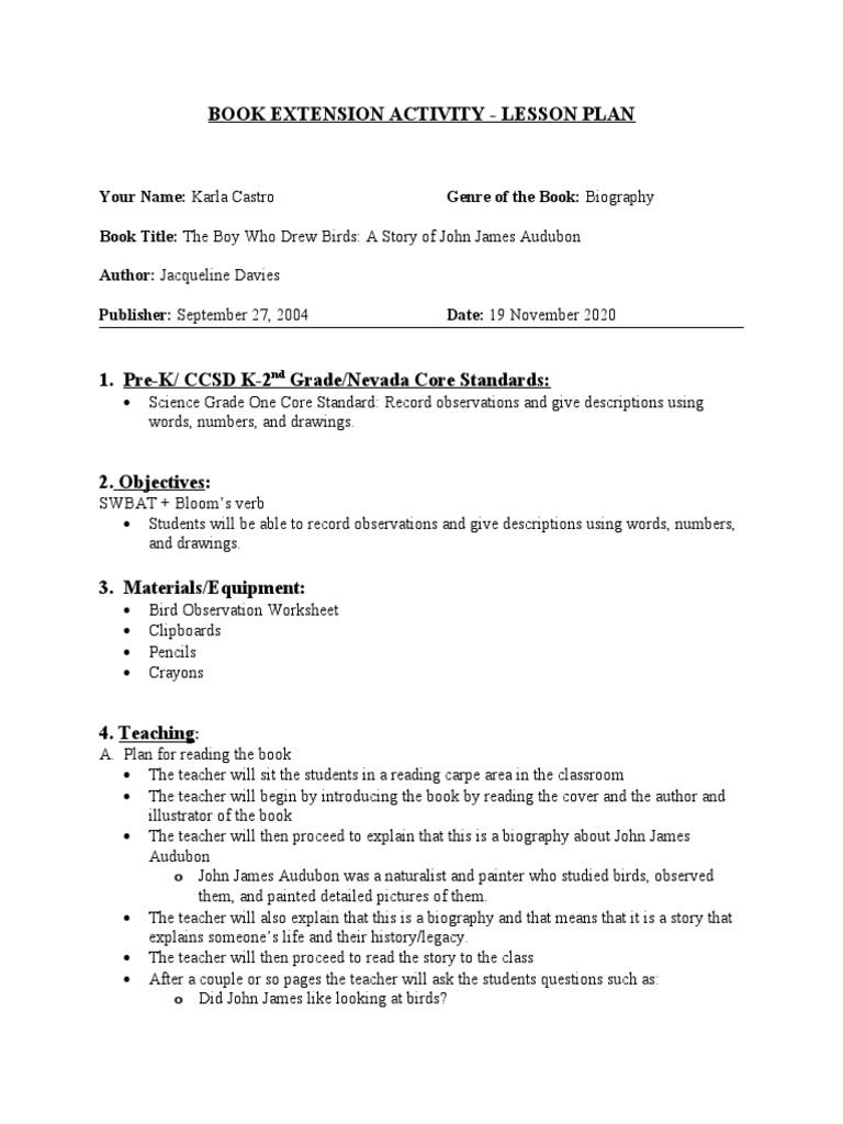 Book Extension Activity Lesson Plan PDF Beak Teachers