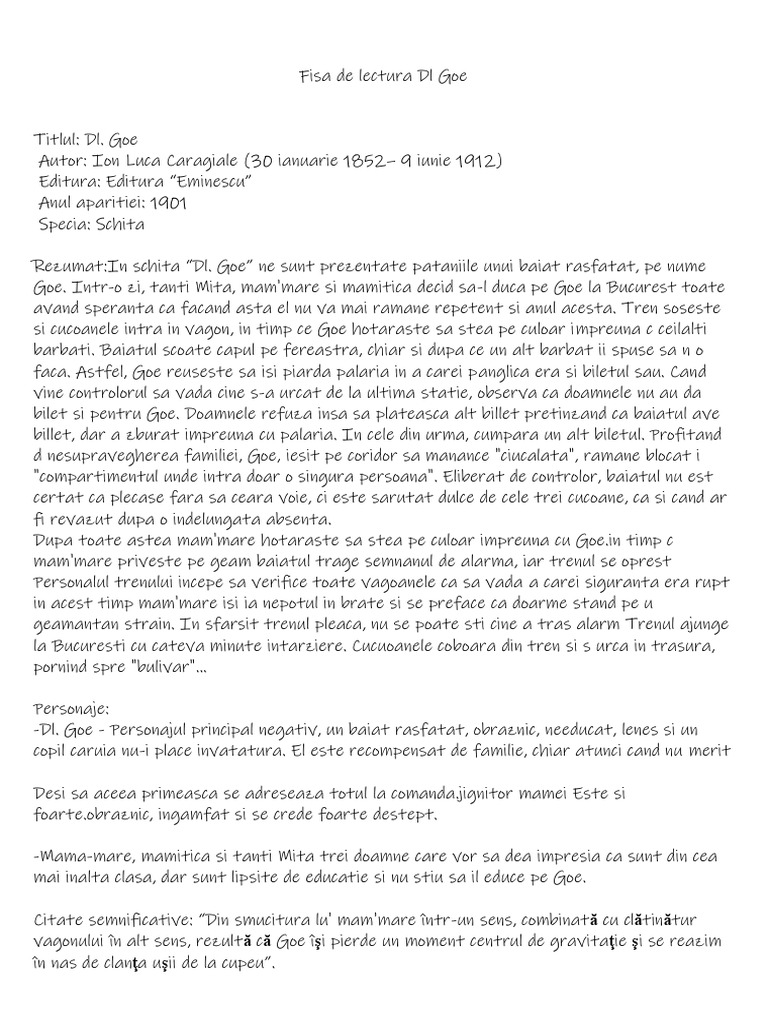 Fisa de Lectura DL Goe PDF | PDF