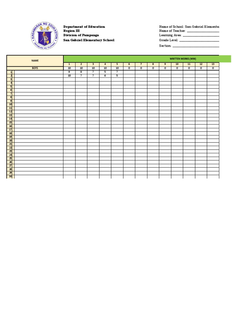 E-Class Record Template | PDF | School Types | Students