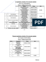 Physical Registration Schedule of 1st Semester Students Venue: Institute Seminar Hall