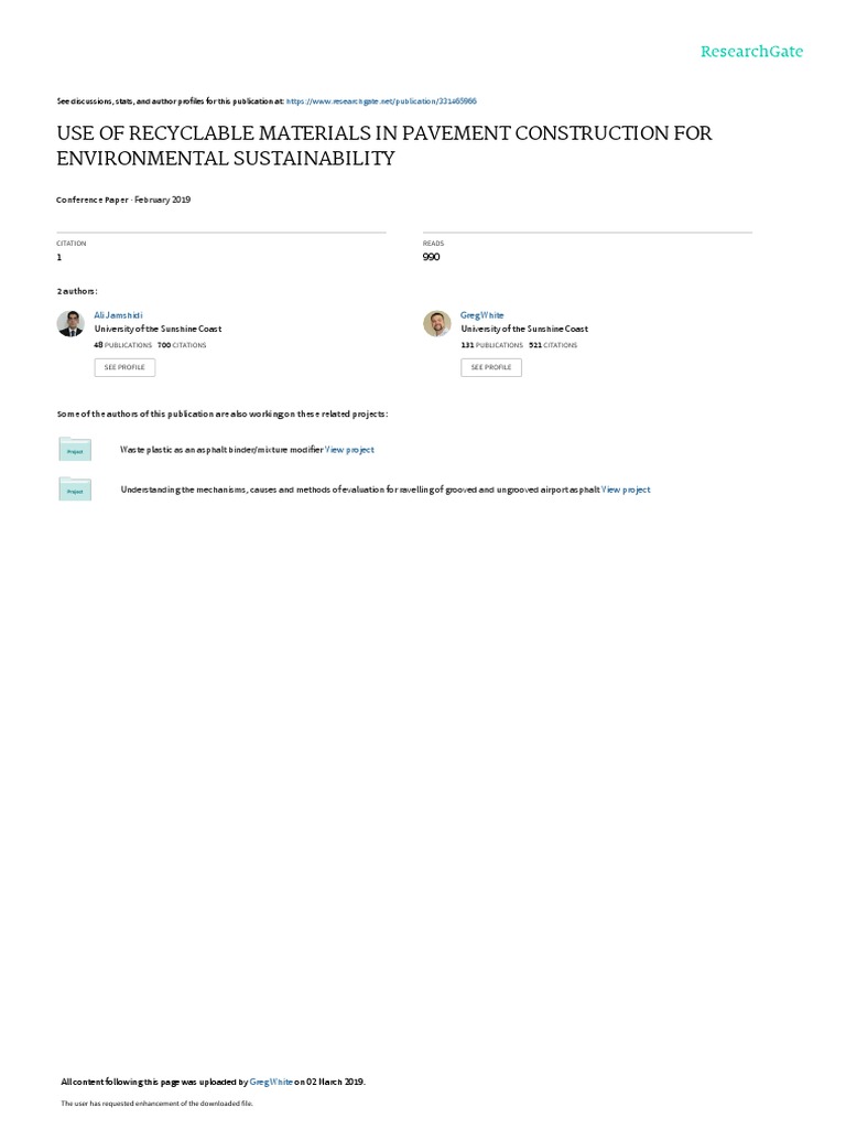Use of Recyclable Materials in Pavement Construction For Environmental ...