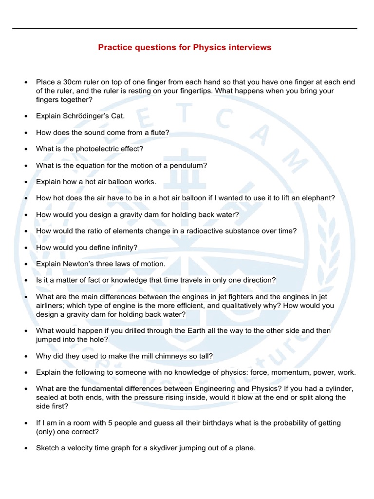 Practice Questions For Physics Interviews PDF Chemical Bond Acid
