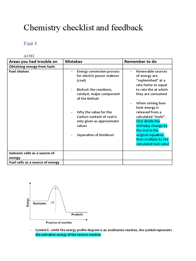 Chemistry Checklist and Feedback For Sacs PDF