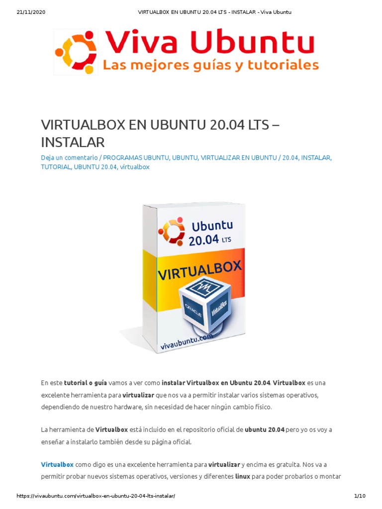VIRTUALBOX EN UBUNTU 20.04 LTS - INSTALAR - Viva Ubuntu | PDF ...