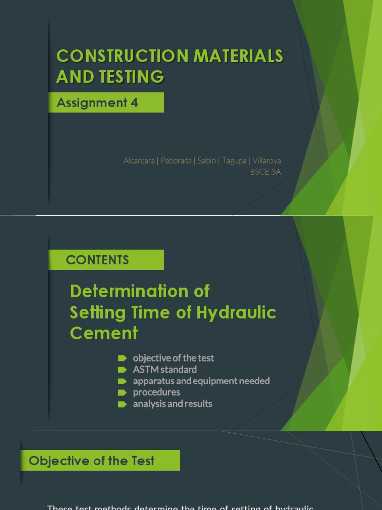 Determination of Setting Time of Hydraulic Cement PDF Cement Nature