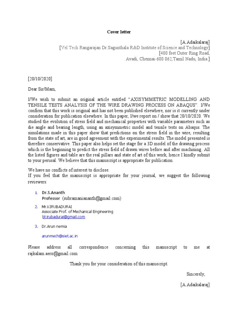 Cover Letter For Journal Submission PDF