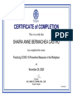 Practicing COVID-19 Preventive Measures in The Workplace - Certificate of Completion PDF