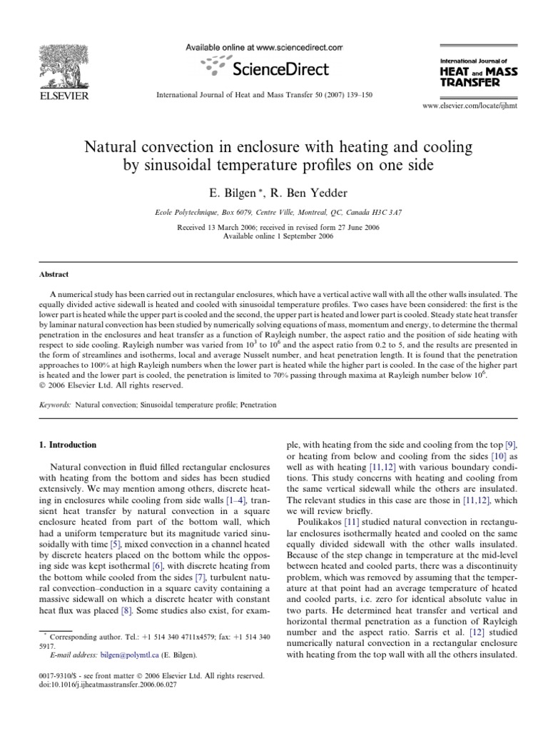 Natural Convection in Enclosure With Heating and Cooling by Sinusoidal ...