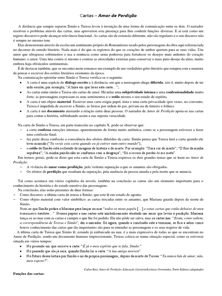 Cartas de Amor em "Amor de Perdição" | PDF | Amor