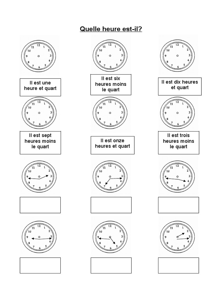 L heure En Espagnol Exercices Pdf Quelle Heure Worksheet Quarter Past and To | PDF