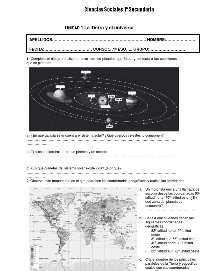 Actividades sobre la Tierra y el Universo | PDF | Sistema solar | Tierra
