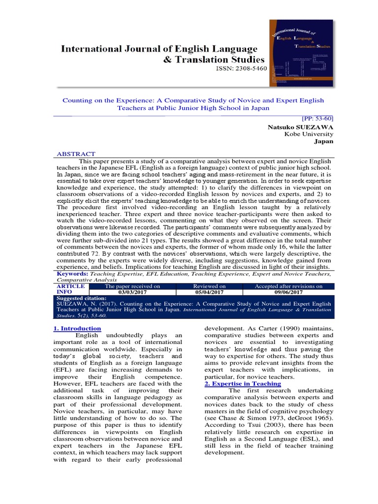 Counting On The Experience-A Comparative Study of Novice and Expert ...