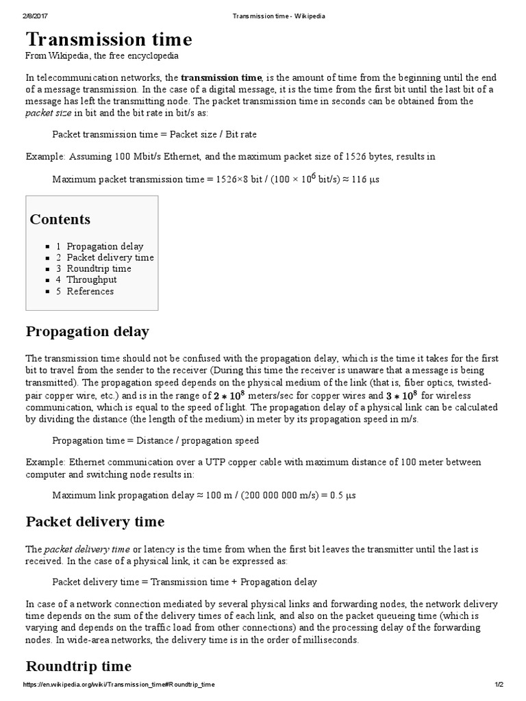 Transmission Time - Wikipedia | PDF | Communications Protocols ...