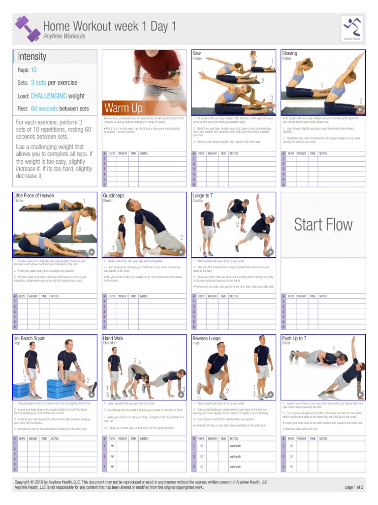 Home Workout Week 1 Day 1 PDF | PDF | Dance Science | Human Anatomy