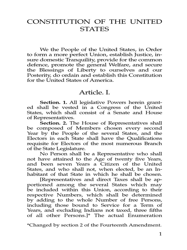 constitution of the united states section 1 united