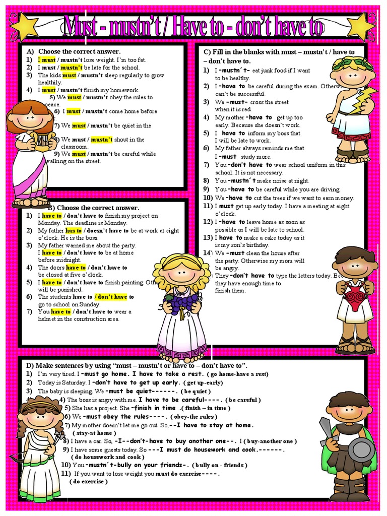 Must Mustnt Have To Dont Have To Worksheet Pdf