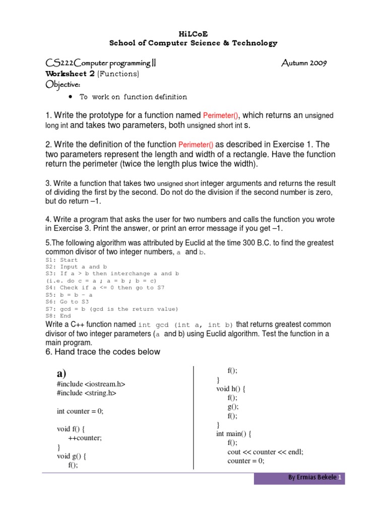 Work Sheet On Function Defination | PDF | Subroutine | Integer ...