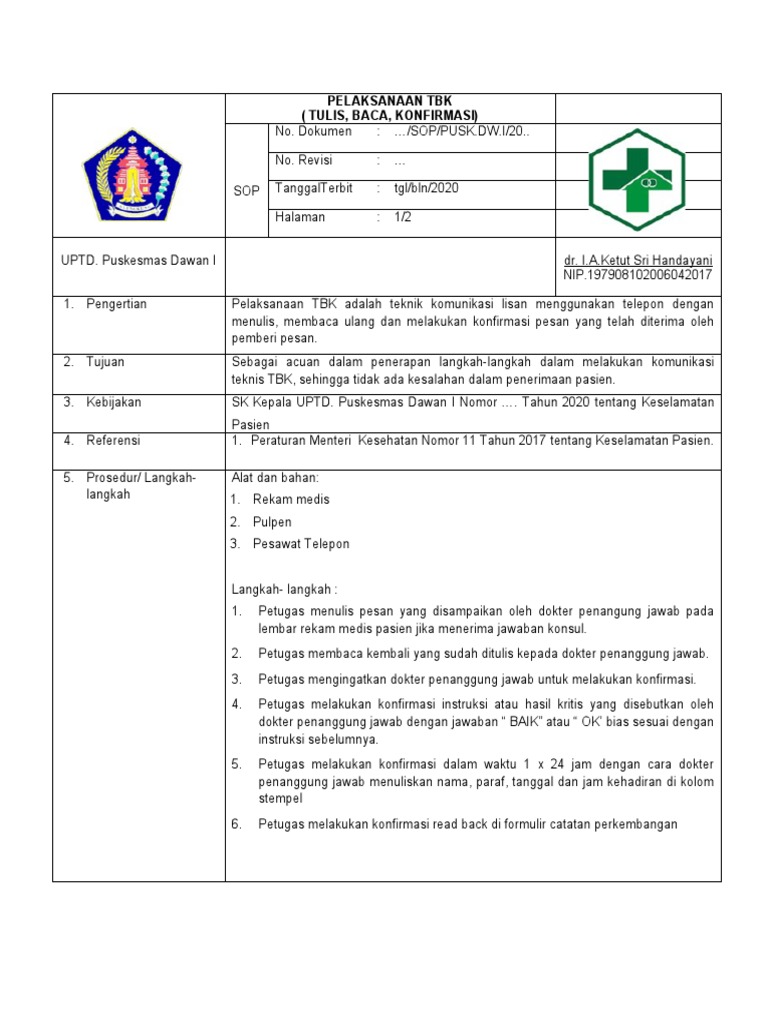Prosedur Komunikasi TBK di Puskesmas | PDF