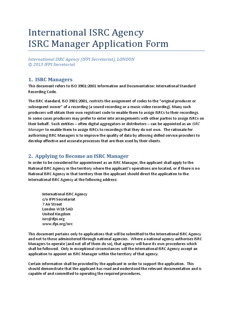ISRC Manager Application Form (Rev 1 25) | PDF | Metadata ...