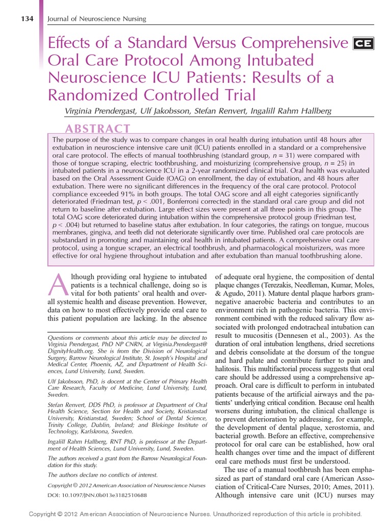 Effects of A Standard Versus Comprehensive Oral Care Protocol Among ...