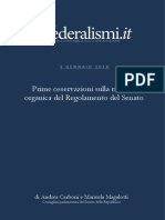 Prime Osservazioni Sulla Riforma Organica Del Regolamento Del Senato