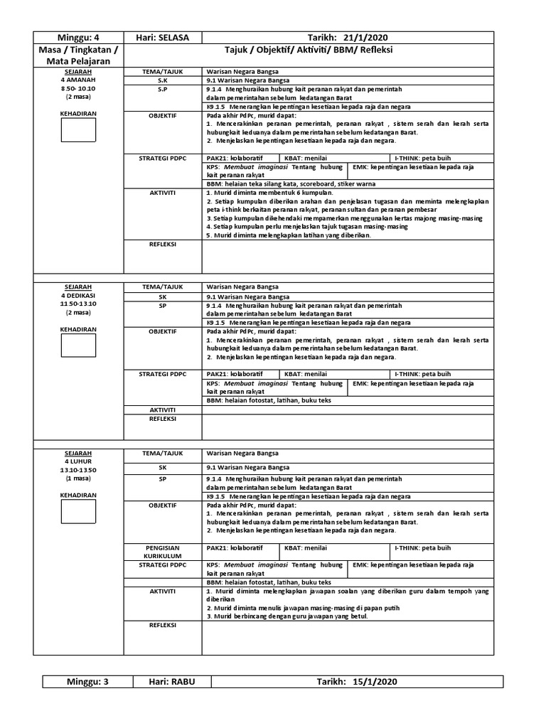 Contoh RPH KSSM | PDF