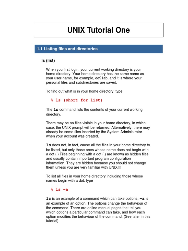 UNIX Tutorial One PDF | PDF | Computer Program | Programming