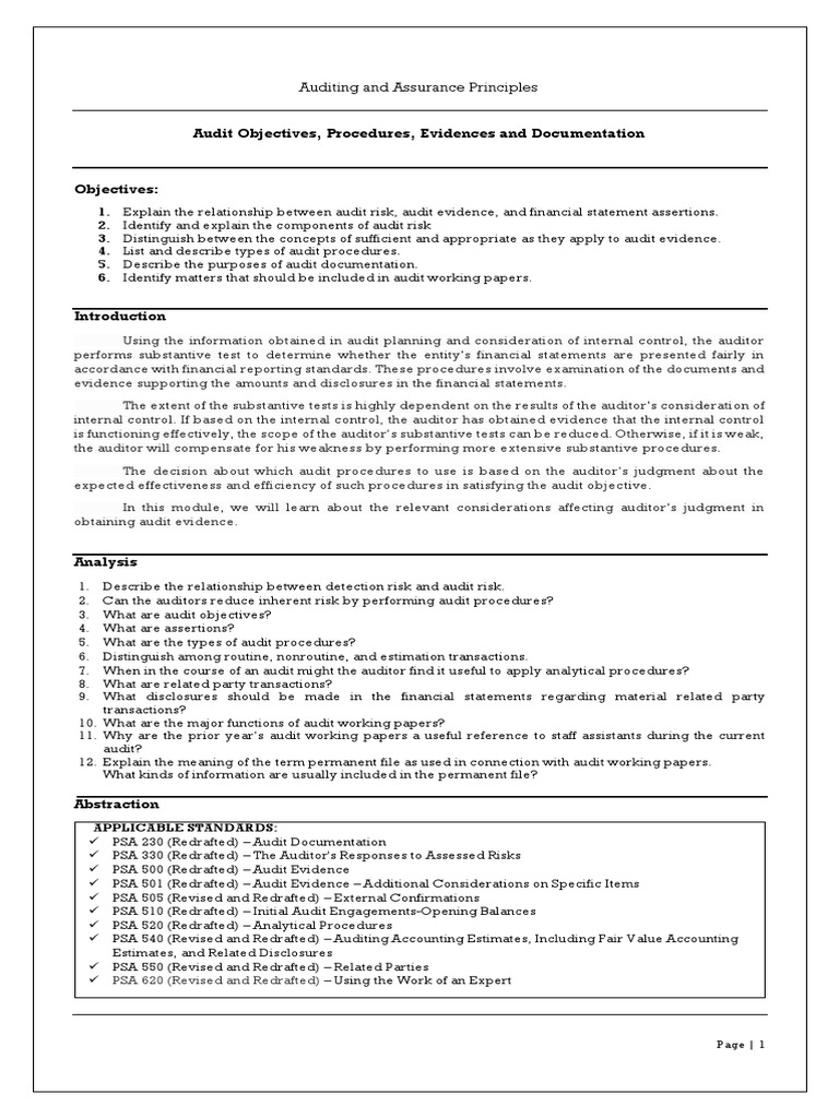 Module IV. Substantive Testing PDF Internal Control Audit