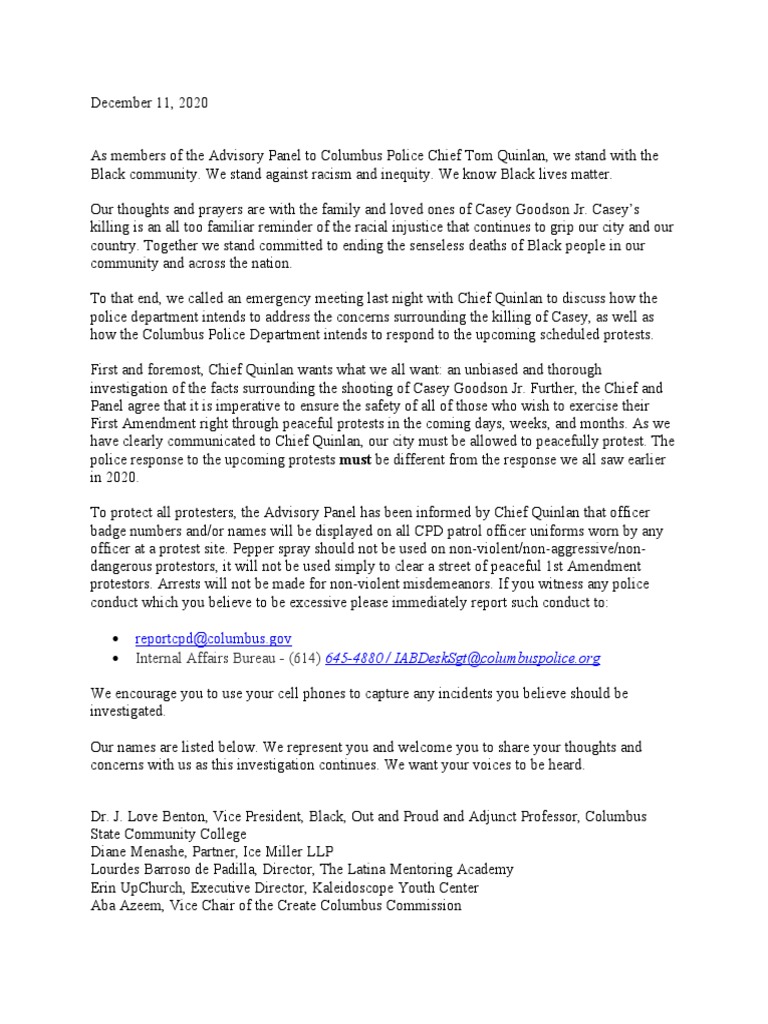 Advisory Panel Statement | PDF | Police | Law Enforcement