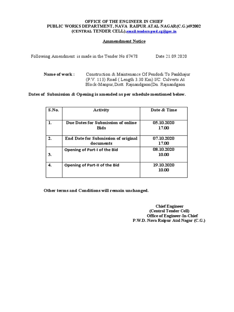 Amendment Notice for Tender 67478 | PDF | Technology & Engineering
