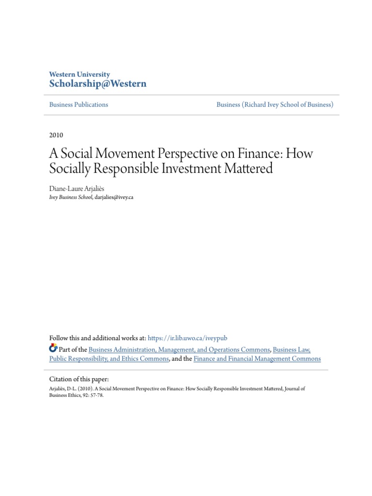 A Social Movement Perspective On Finance How Socially Responsible ...