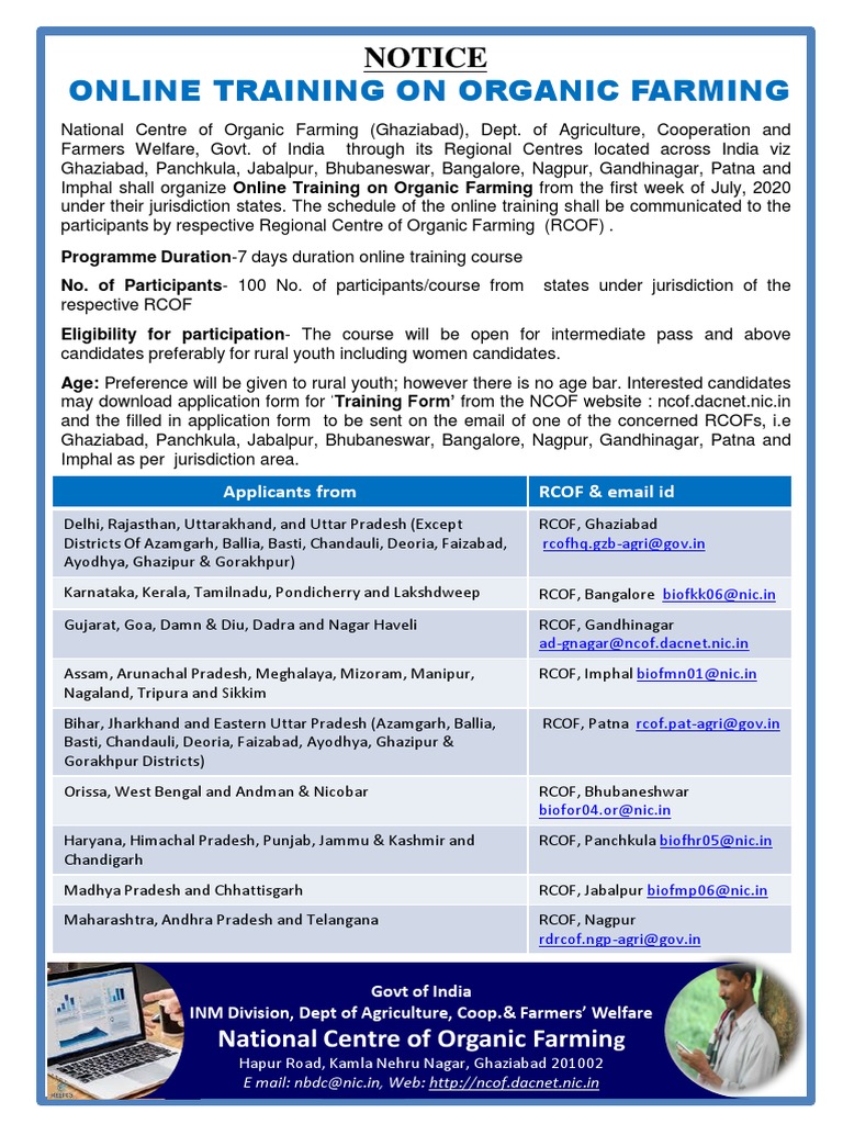 Online Organic Farming Training Course | PDF | Government Of India |  Politics Of India