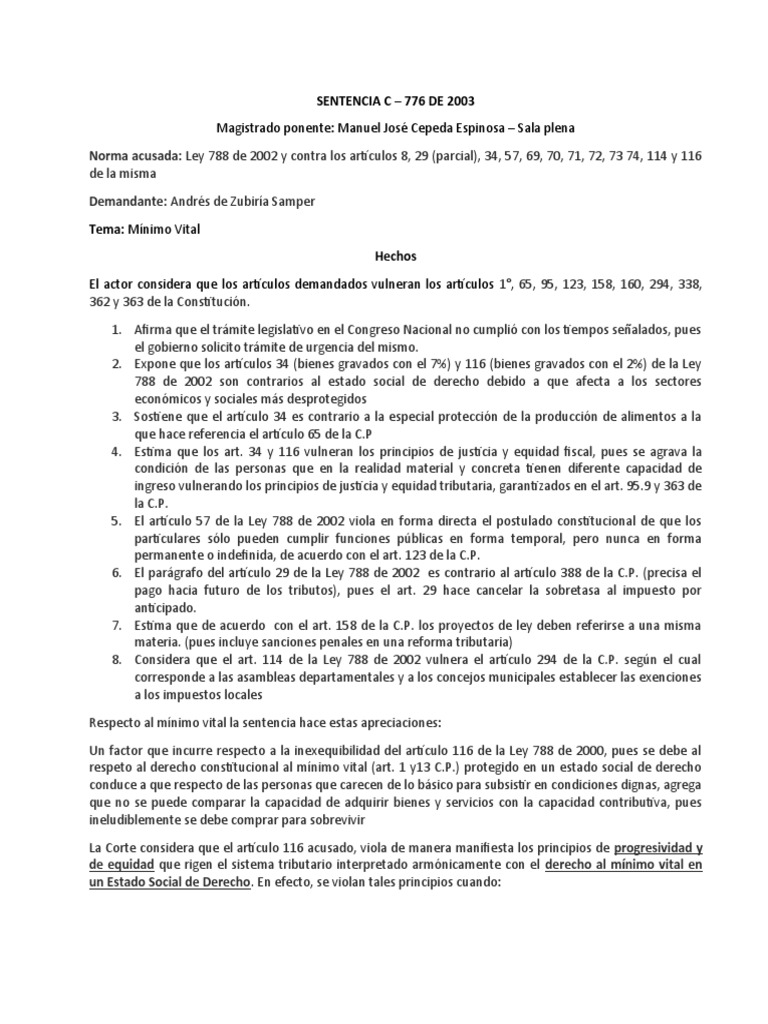 Sentencia C 776-2003 | PDF | Impuestos | Caso de ley
