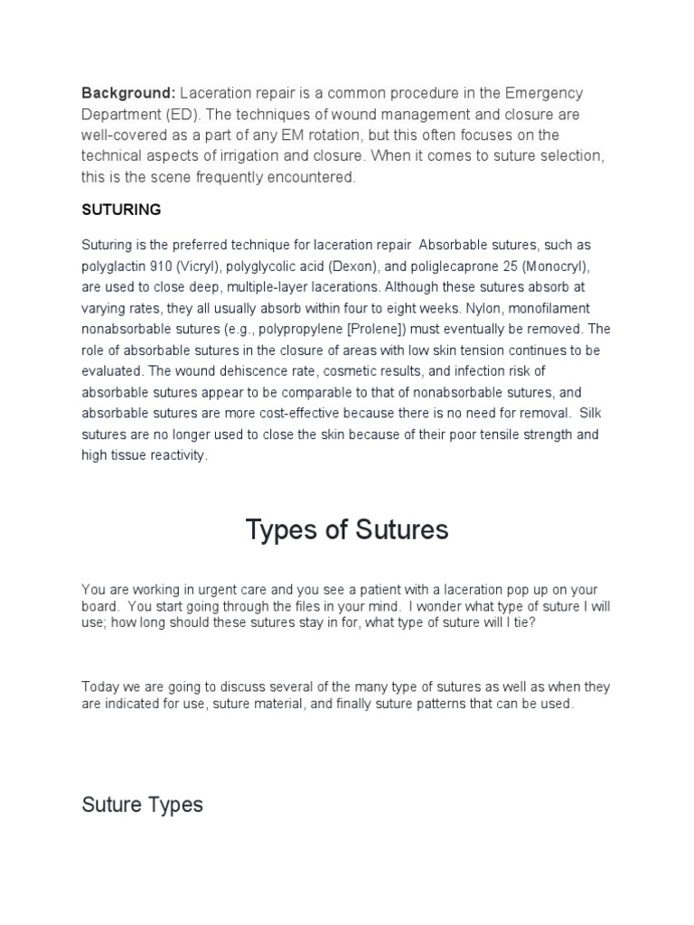Types of Sutures PDF Surgical Suture Wound