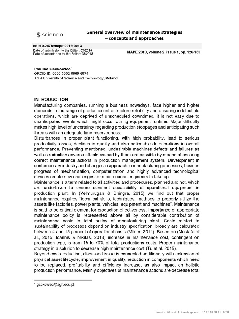 Overview of Maintenance Strategies | PDF | Reliability Engineering ...