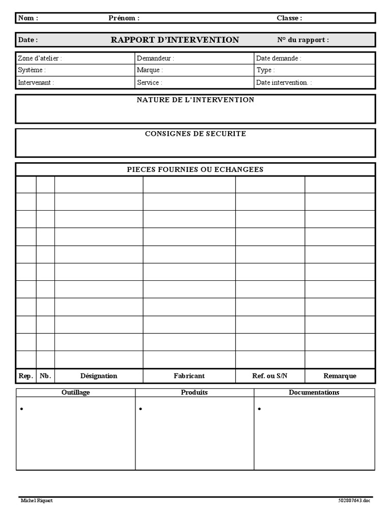 Rapport d'Intervention Technique | PDF
