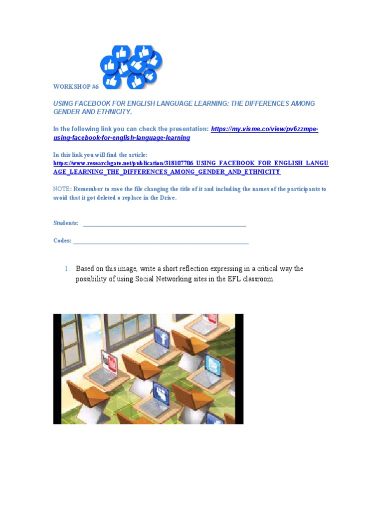 WORKSHOP JCR & JACUsing Facebook For English Language Learning | PDF ...
