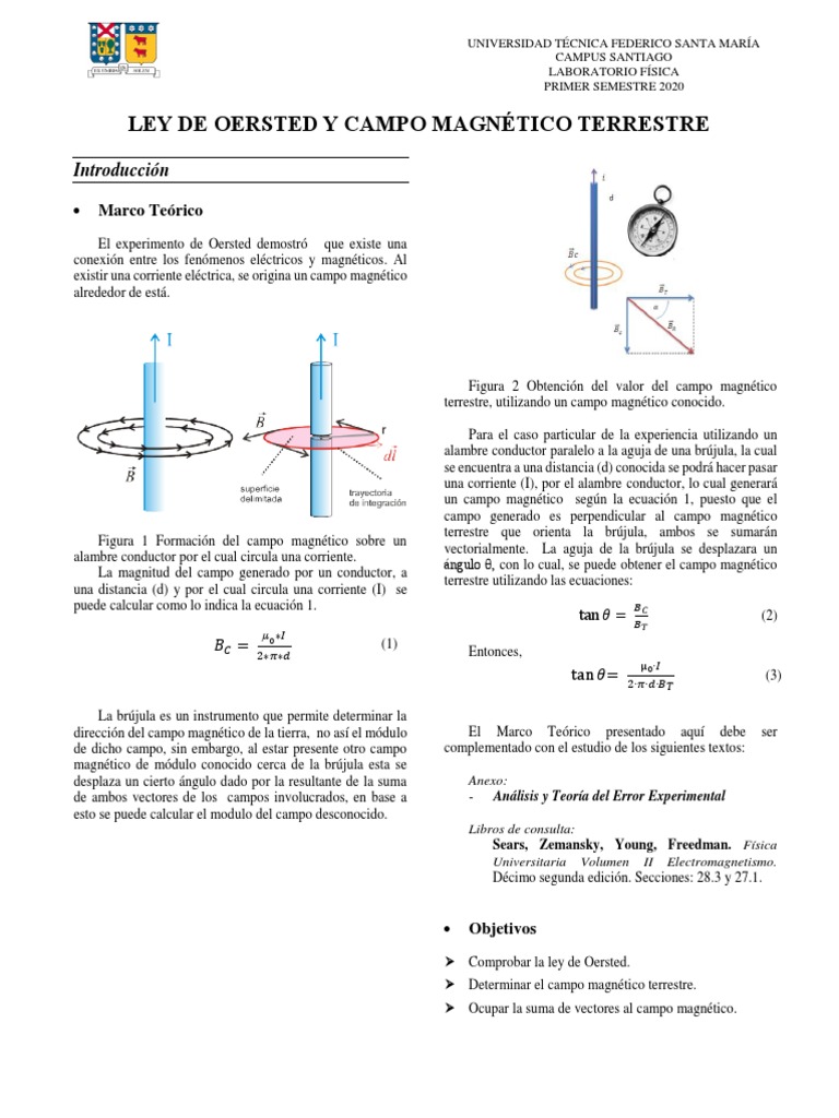 Experiencia Ley de Oersted v2020 PDF PDF Campo magnético Brújula