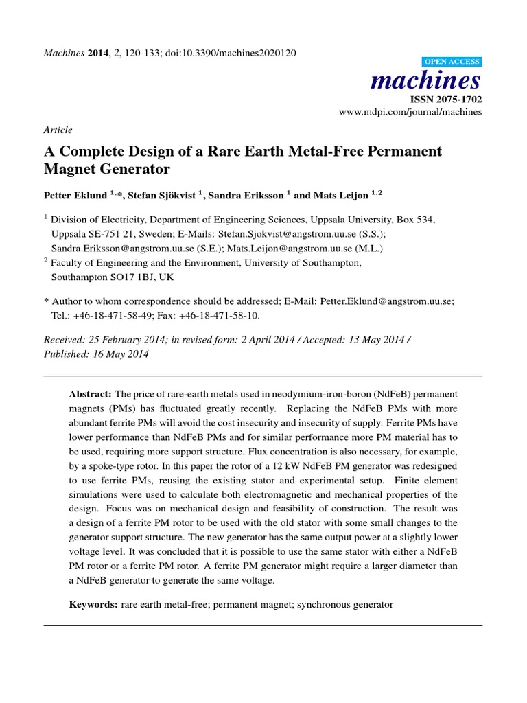 Machines: A Complete Design of A Rare Earth Metal-Free Permanent Magnet ...