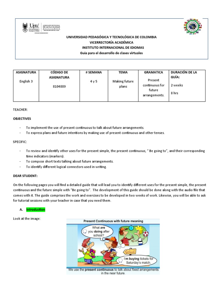 English 3: Future Plans & Present Continuous | PDF | Grammatical Tense ...